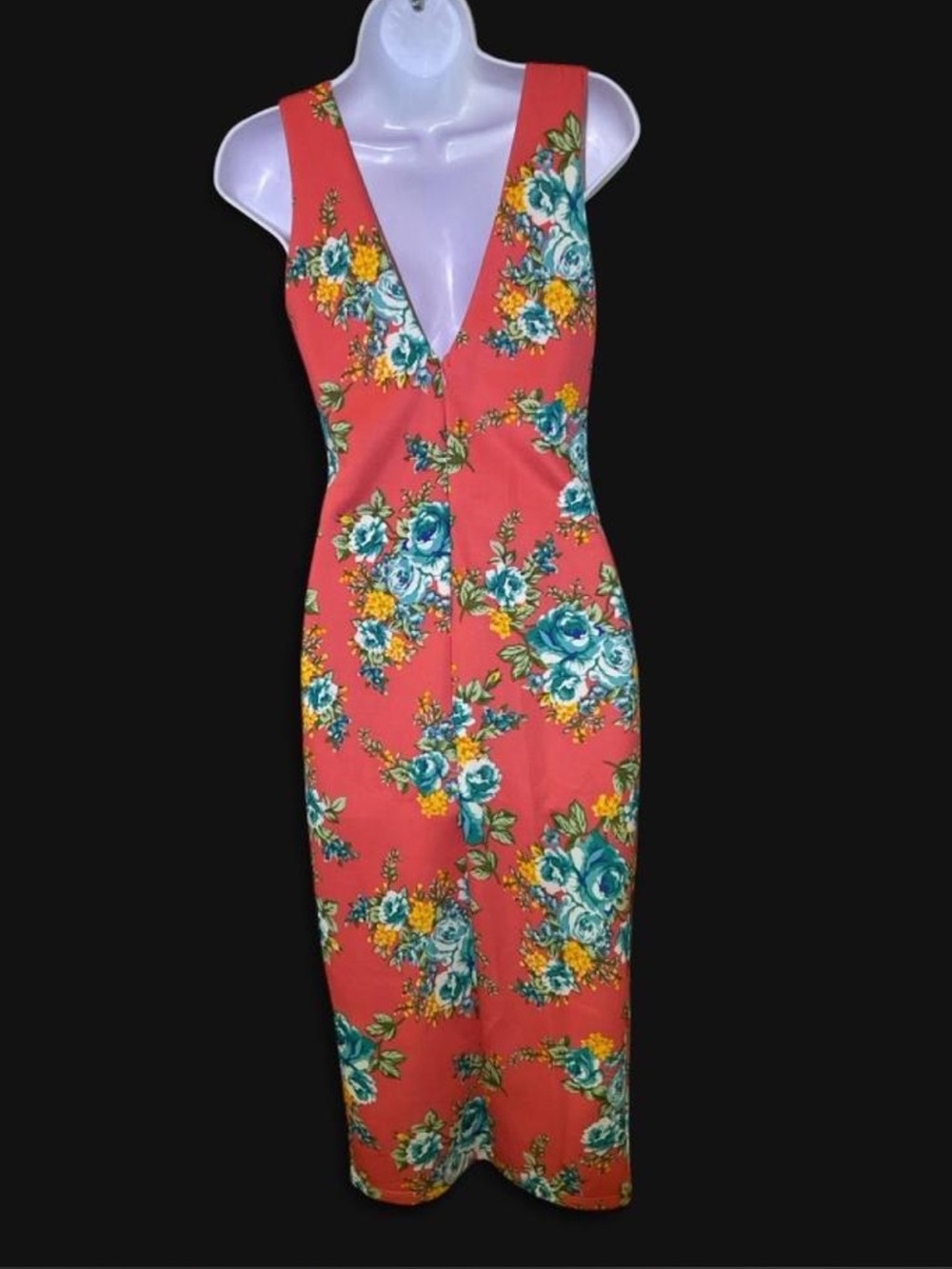 Va Va Voom Salmon Floral Square-Neck Midi Dress - Picture 3 of 8